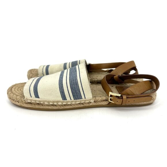 Tory Burch Stretch-Canvas Espadrille Sandal Awning‎ Ivory/Blue Size 8.5 - Picture 3 of 12